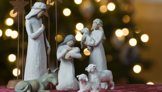 Nativity scene with lights