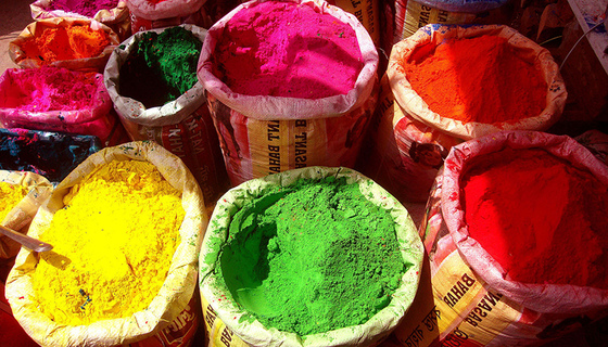 Holi colour powders in sacks