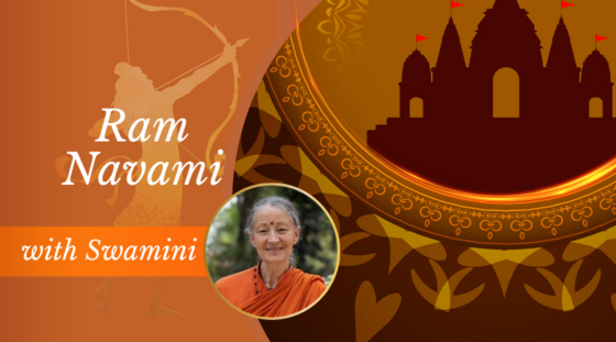 A Rama silhouette alongside a photo of Swamini Ambikamrita Prana