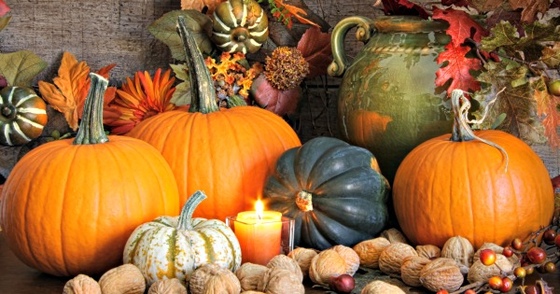 Pumpkins and candle