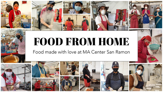 Food From Home - Food made with love at MA Center San Ramon - photo collage of FFH volunteers, seva