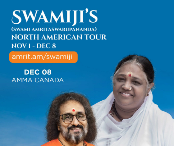 Swami Amritaswarupananda, Amma's senior most disciple, will visit Toronto on Sunday, December 8