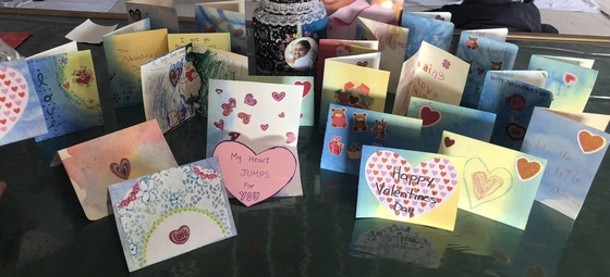 Valentines cards made by volunteers