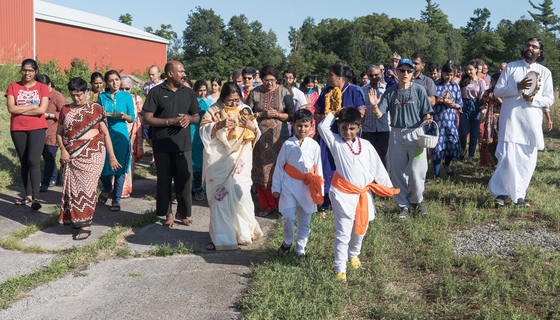 Group walking in procession for Krishna Jayanti (Lord Krishna's birthday)