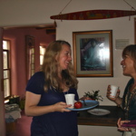Janitri and Debbie having chai and snacks