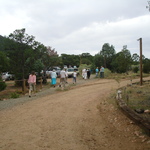 People walking to the temple from the ashram