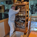 Collecting donated bread from Cobbs Bakery.