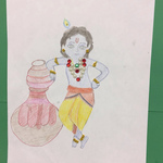 Child's drawing of boy Krishna smiling