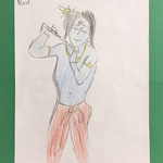 Child's drawing of Lord Krishna playing the flute