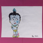Child's drawing of boy Krishna looking guilty