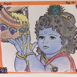 Child's drawing of Krishna stealing butter