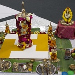 Ganesh murti next to ready altar