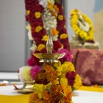 Small lamp with marigold garlands
