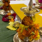Small lamps with marigold garlands
