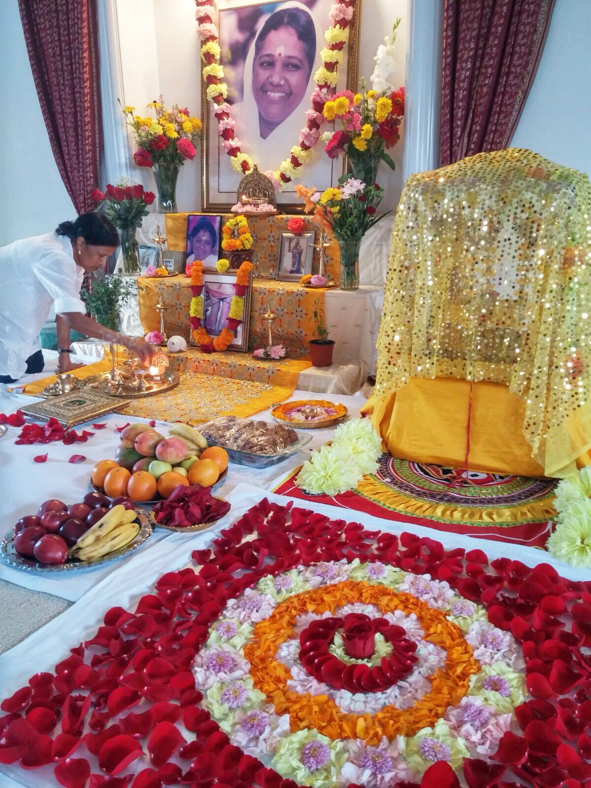 Altar for Krishna Jayanthi with flowers & fruits
