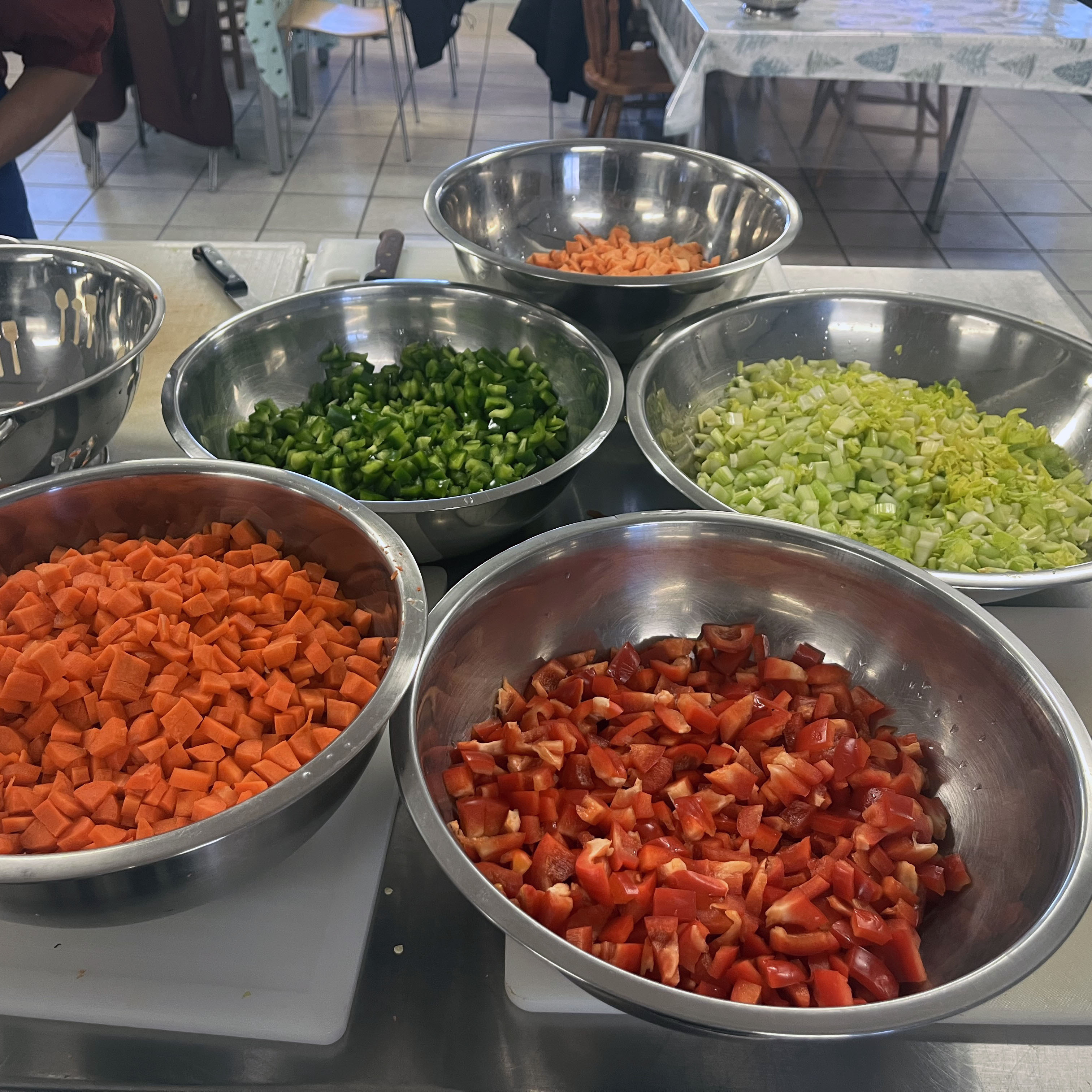 Bowls of chopped veggies