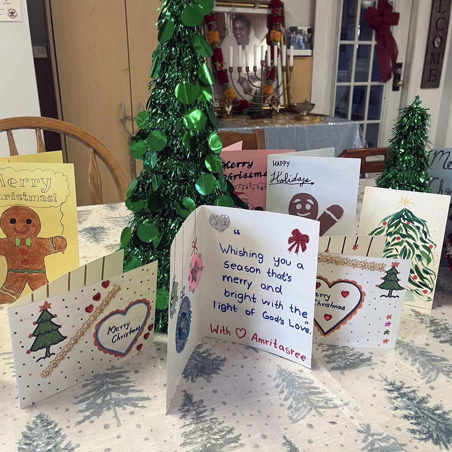 Holiday cards made by Toronto Amrita Bala Kendra children for Bennett Centre seniors
