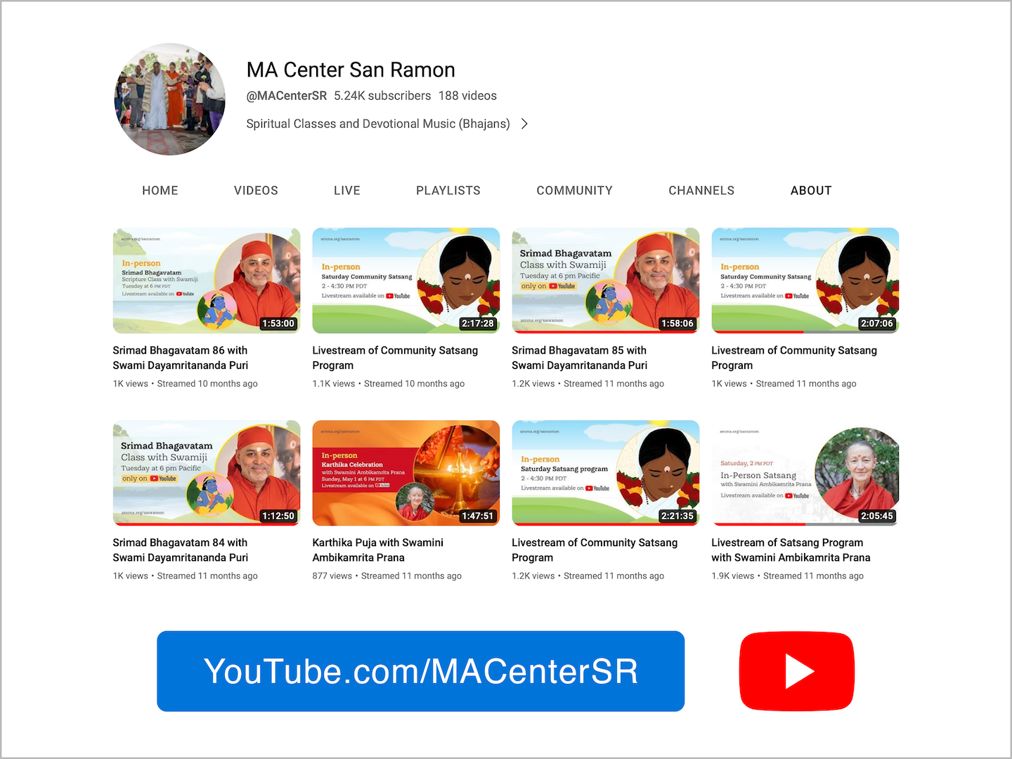 MA Center San Ramon YouTube main page screen